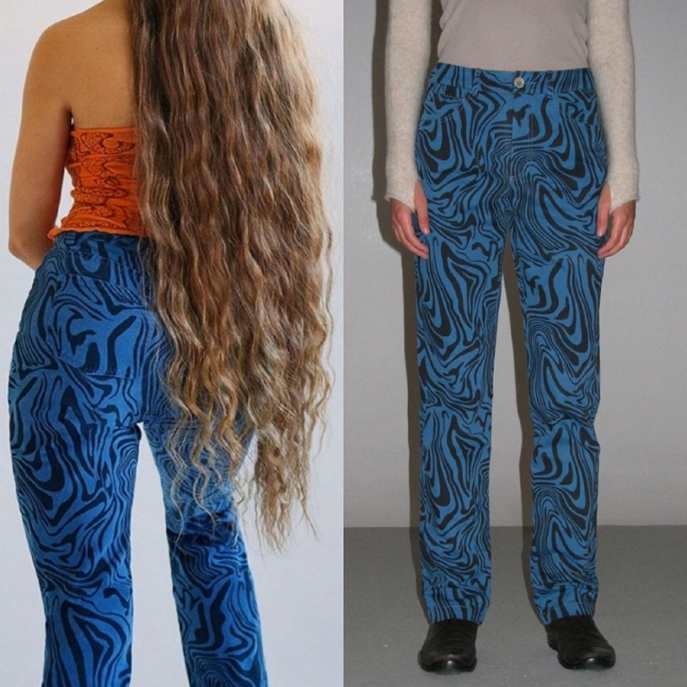 Paloma Wool Kelly Pants Swirls Black and Blue 36/4